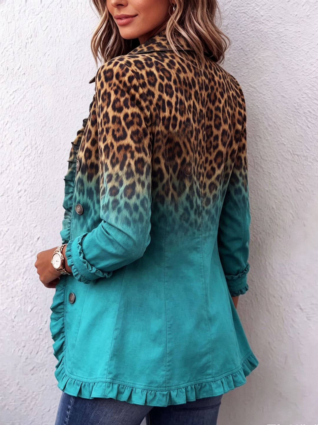 Elspeth - Leopard Ombre Ruffle Blazer Jacket