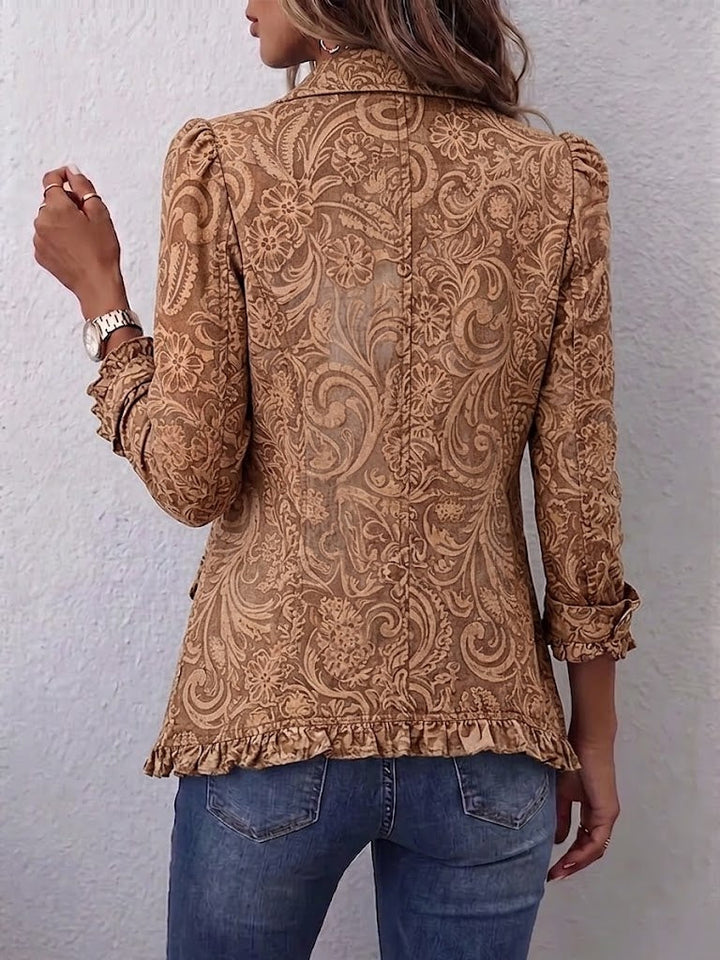 Vyclara - Vintage Bohemian Floral Print Ruffled Jacket