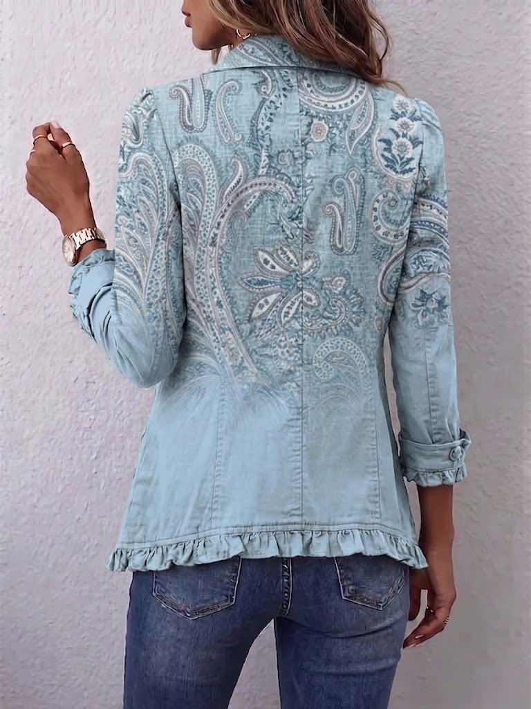Estrella - Vintage Paisley Print Ruffled Jacket