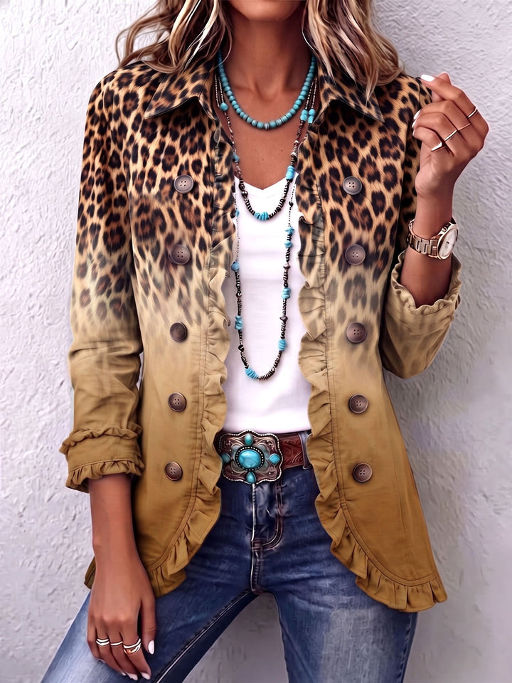 Elspeth - Leopard Ombre Ruffle Blazer Jacket