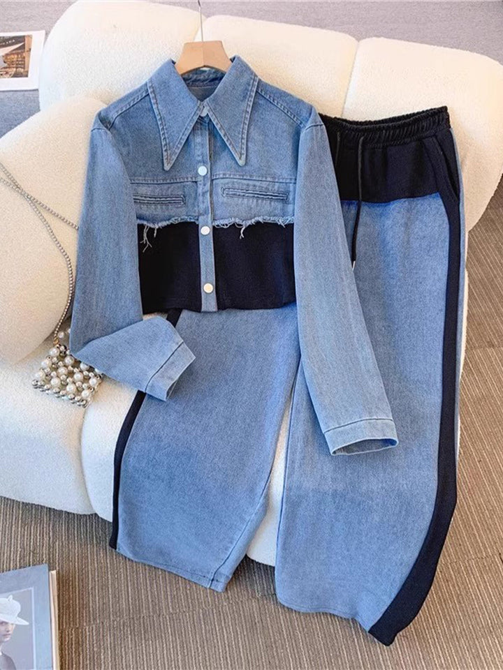 Holbrook - Color-Block Cropped Jacket & Wide-Leg Pants Set