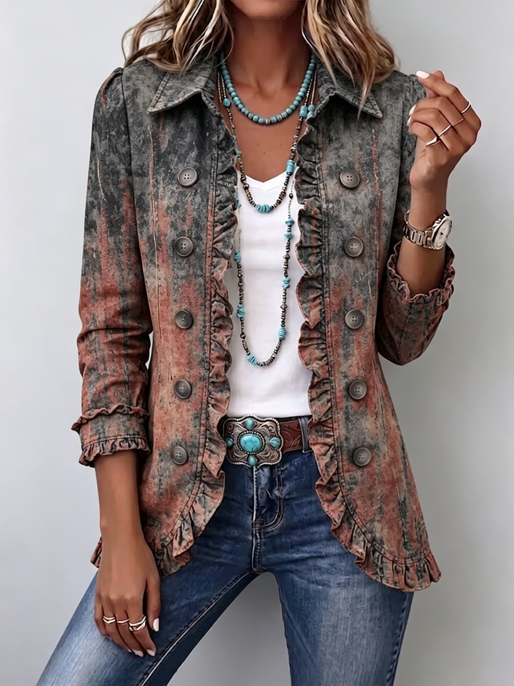 Bristow - Vintage Gradient Textured Print Ruffle Jacket